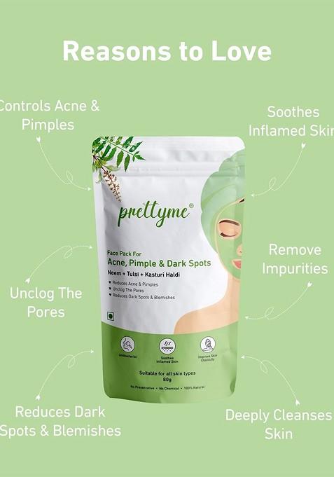 Prettyme Natural Face Pack Powder With Neem Tulsi For Acne Pimple Prone Skin 80 G
