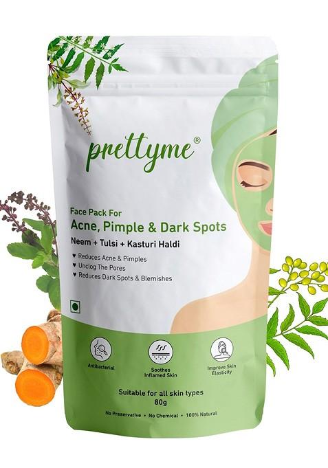 Prettyme Natural Face Pack Powder With Neem Tulsi For Acne Pimple Prone Skin 80 G