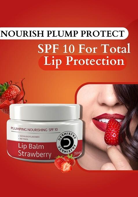 Dermistry Plumping Nourishing Spf10 Lip Balm With Strawberry For Chapped Lips 15 Ml
