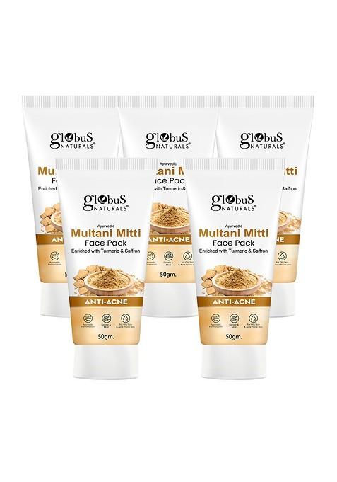 Globus Naturals Set Of 5 Anti Acne Multani Mitti Face Pack 50G Each
