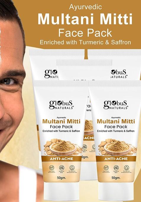 Globus Naturals Set Of 5 Anti Acne Multani Mitti Face Pack 50G Each