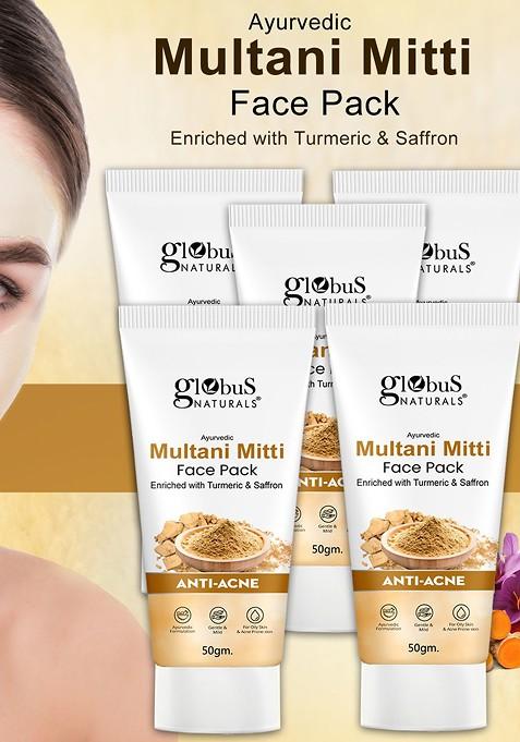 Globus Naturals Set Of 5 Anti Acne Multani Mitti Face Pack 50G Each