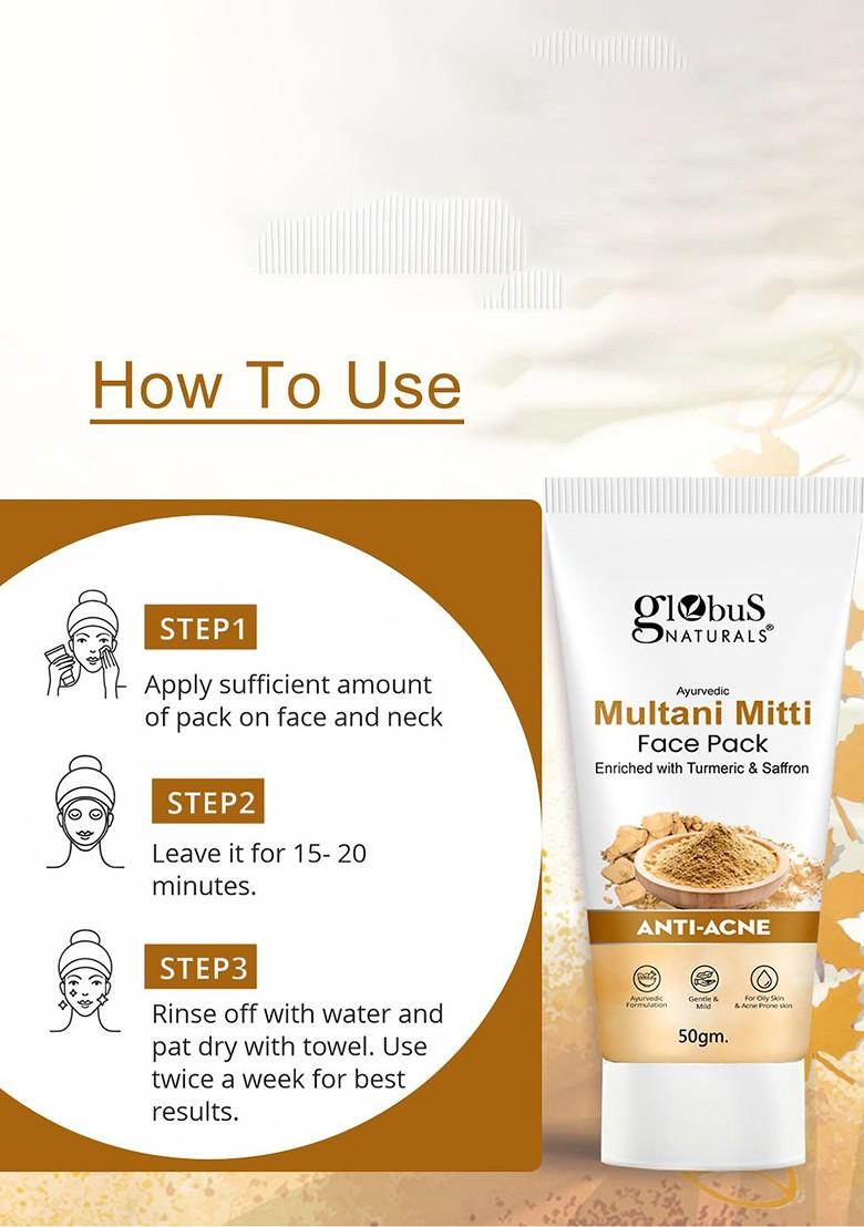Globus Naturals Set Of 3 Anti Acne Multani Mitti Face Pack 50G Each