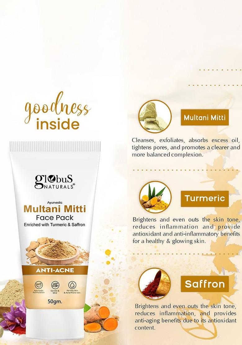Globus Naturals Set Of 3 Anti Acne Multani Mitti Face Pack 50G Each