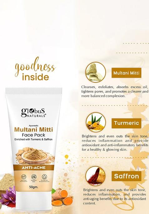 Globus Naturals Set Of 3 Anti Acne Multani Mitti Face Pack 50G Each