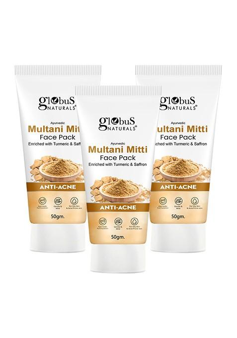 Globus Naturals Set Of 3 Anti Acne Multani Mitti Face Pack 50G Each