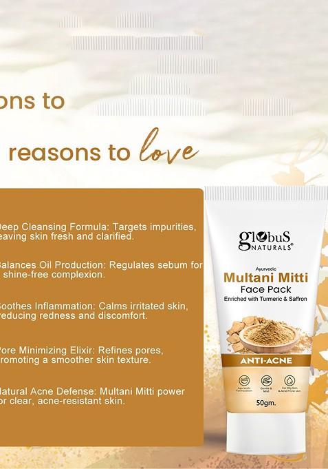 Globus Naturals Set Of 3 Anti Acne Multani Mitti Face Pack 50G Each