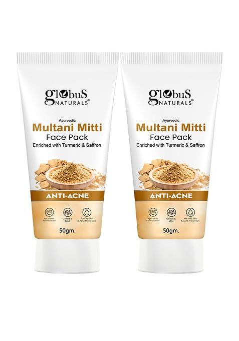 Globus Naturals Set Of 2 Multani Mitti Face Pack With Turmeric Saffron 50 G Each