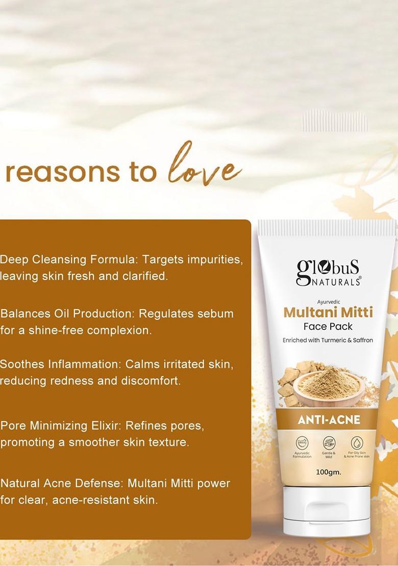 Globus Naturals Set Of 3 Multani Mitti Face Pack With Turmeric Saffron 100G Each