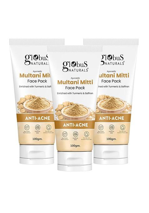 Globus Naturals Set Of 3 Multani Mitti Face Pack With Turmeric Saffron 100G Each