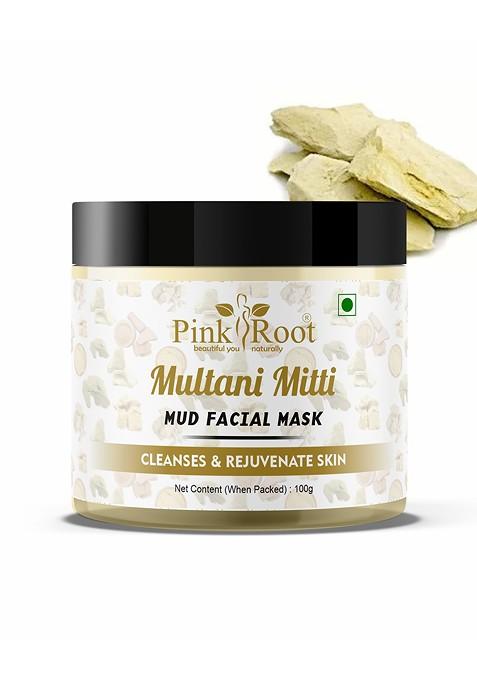 Pink Root Multani Mitti Mud Facial Mask With Sandal Turmeric Extract 100G