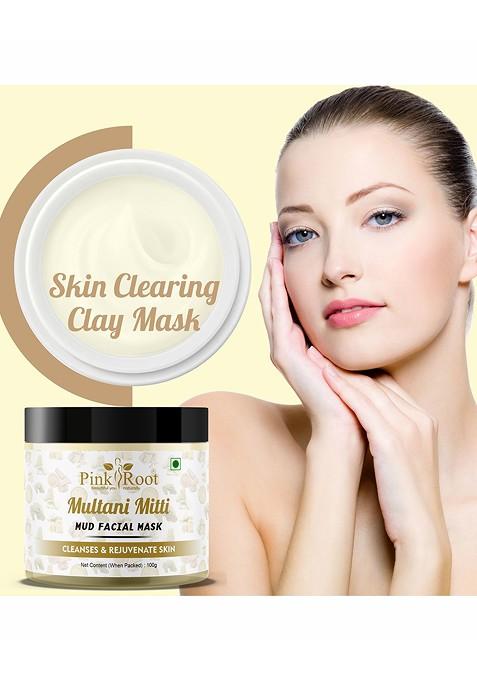 Pink Root Multani Mitti Mud Facial Mask With Sandal Turmeric Extract 100G