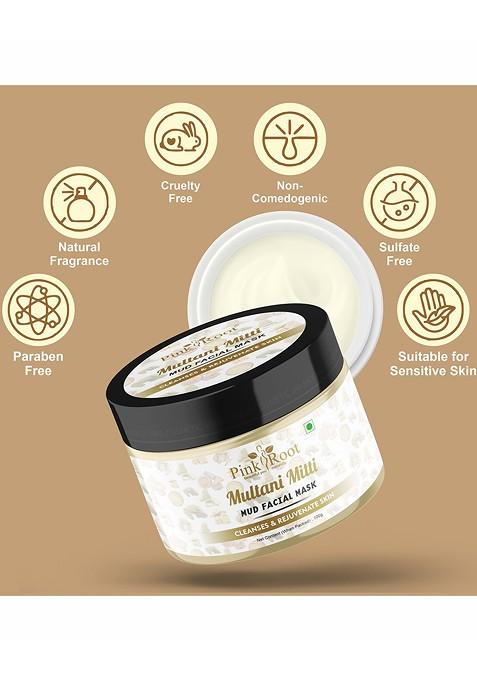 Pink Root Multani Mitti Mud Facial Mask With Sandal Turmeric Extract 100G