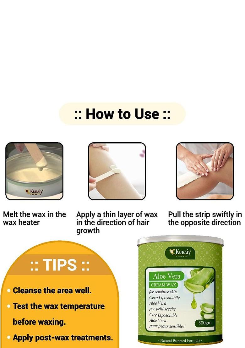 Kuraiy Aloe Vera Cream Wax For Dry Skin Smooth Hair Removal 800G