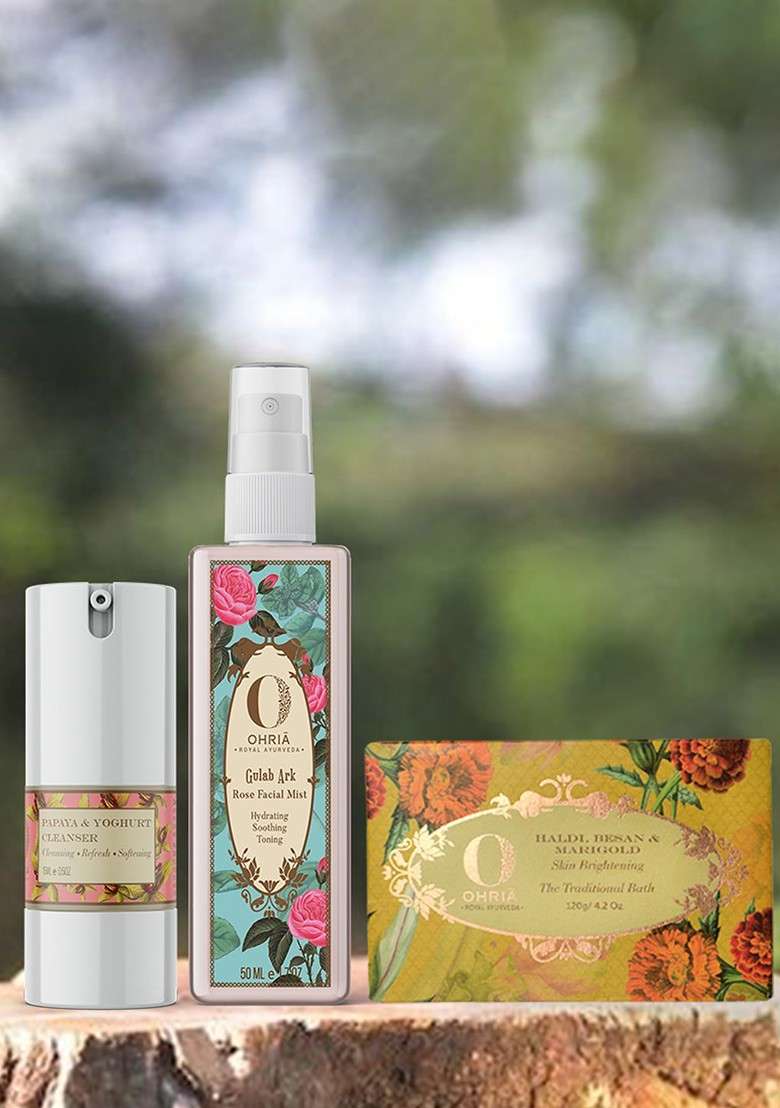 Ohria Ayurveda Set Of 3 Facial Mist 50Ml Cleanser 15Ml Bathing Bar 50G - Indya