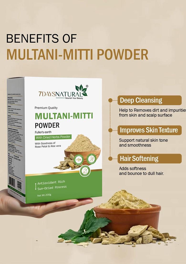 7Daysnatural Natural Pure Herbal Multani Mitti Powder For Face Hair 200G