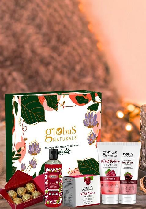 Globus Naturals Red Wine Set Of 5 Face Wash Body Kit Peel Off Mask Chocolate