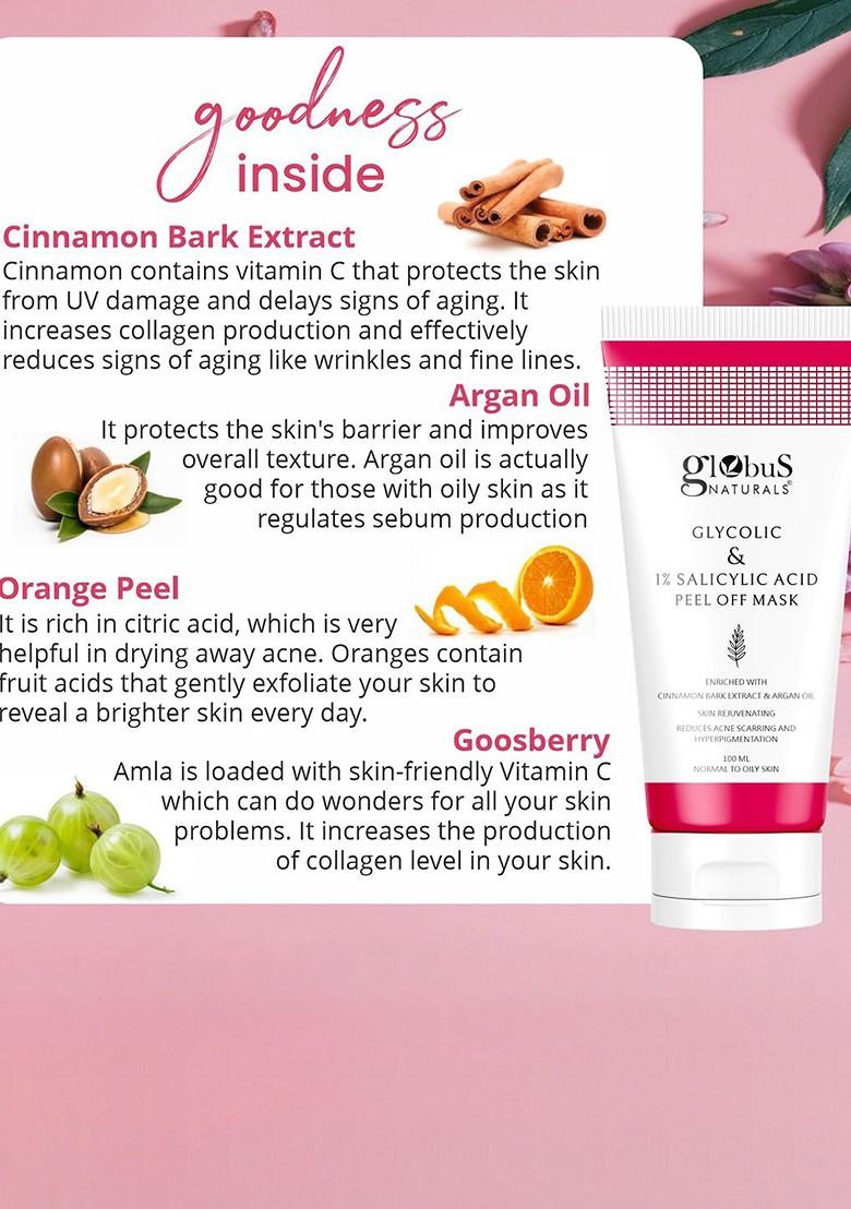 Globus Naturals Set Of Glycolic Salicylic Acid Face Wash Peel Off Mask