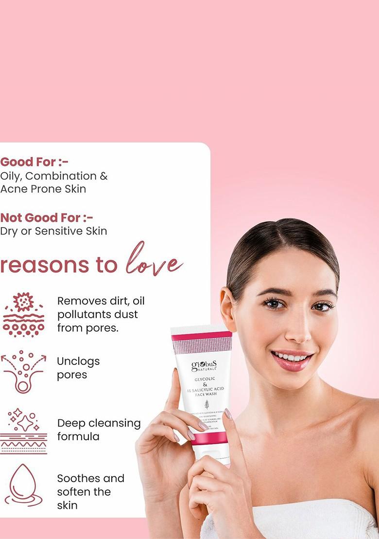 Globus Naturals Set Of Glycolic Salicylic Acid Face Wash Peel Off Mask