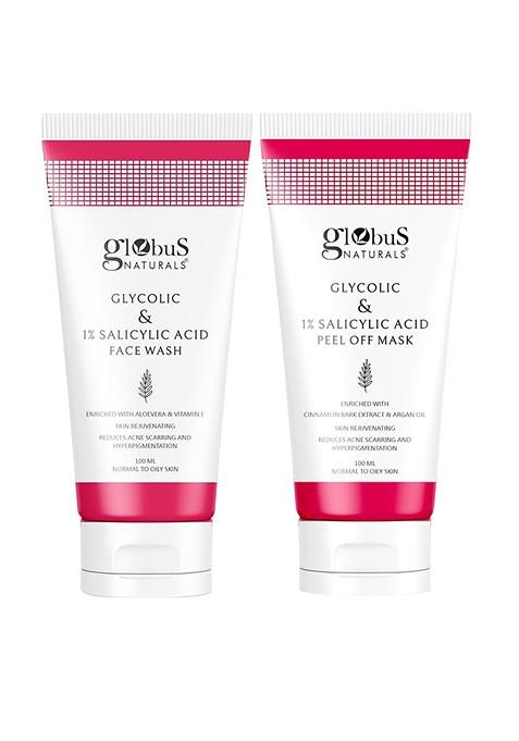 Globus Naturals Set Of Glycolic Salicylic Acid Face Wash Peel Off Mask