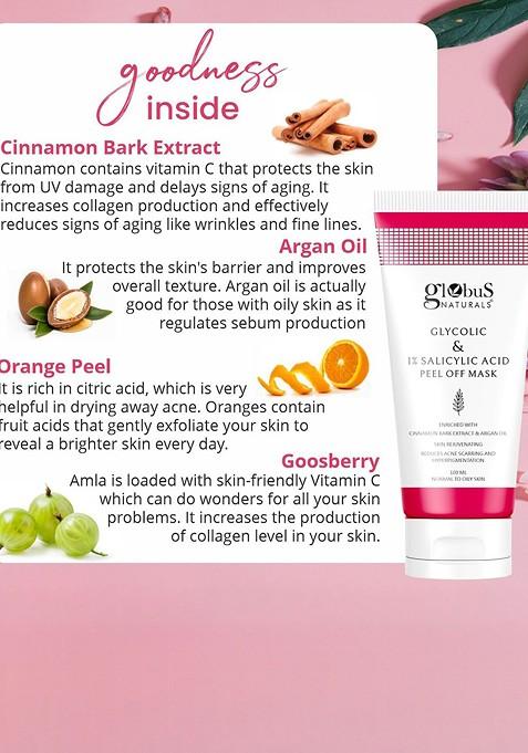 Globus Naturals Set Of Glycolic Salicylic Acid Face Wash Peel Off Mask