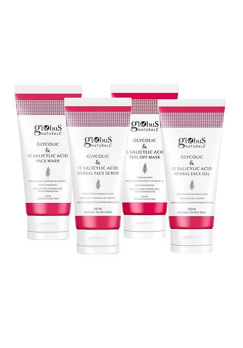 Globus Naturals Glycolic Salicylic Acid Skin Care Combo For Normal Oily