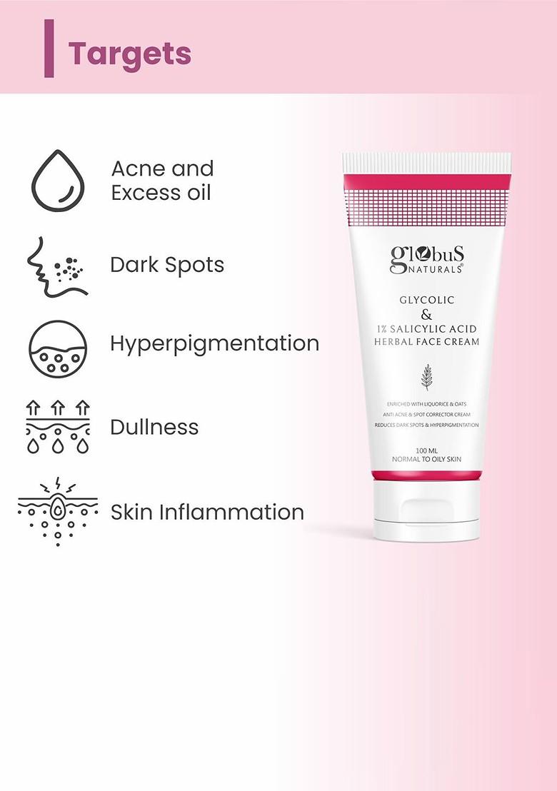 Globus Naturals Glycolic Salicylic Acid Skin Care Combo For Normal Oily