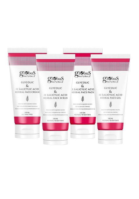 Globus Naturals Glycolic Salicylic Acid Skin Care Combo For Normal Oily