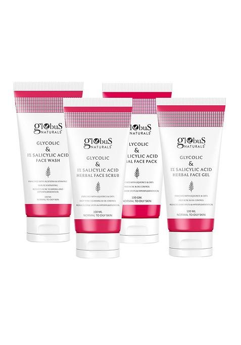 Globus Naturals Glycolic Salicylic Acid Skin Care Combo For Normal Oily
