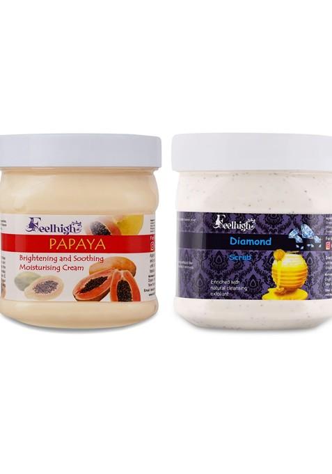 Feelhigh Set Of Papaya Cream And Diamond Scrub 500Ml Each