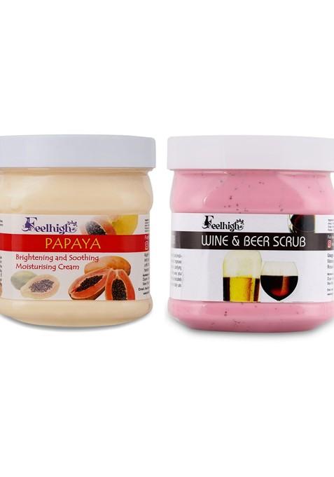 Feelhigh Set Of 2 Papaya Cream Wine Beer Scrub 500Ml Each