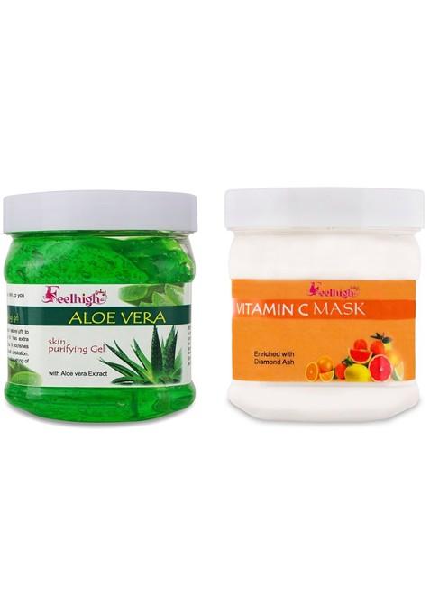 Feelhigh Set Of Aloe Vera Skin Purifying Face Hair Gel Vitamin C Mask 500 Ml Each