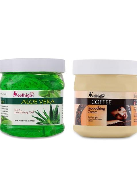 Feelhigh Set Of Aloe Vera Skin Purifying Face Hair Gel Coffee Cream 500 Ml Each