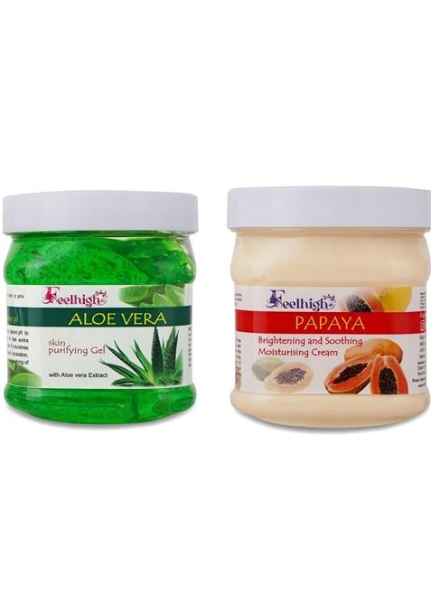 Feelhigh Set Of Aloe Vera Skin Purifying Face Hair Gel Papaya Cream 500 Ml Each