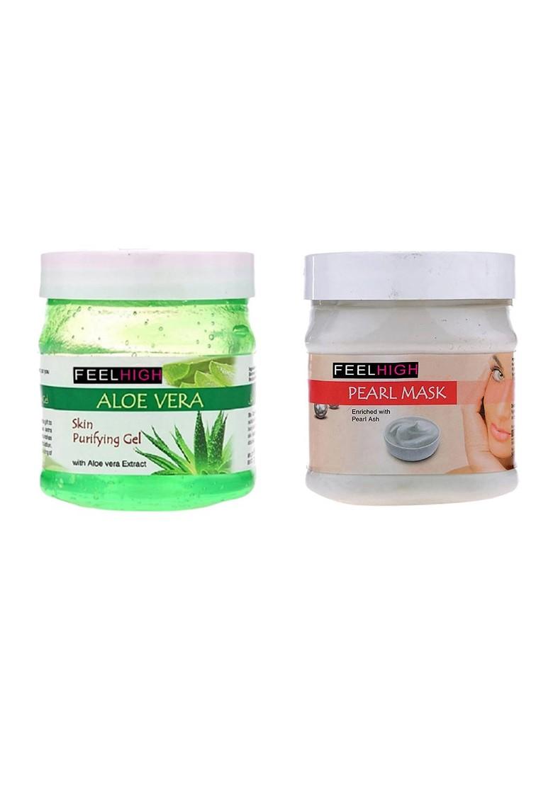 Feelhigh Set Of Aloe Vera Skin Purifying Face Hair Gel Pearl Mask 500 Ml Each