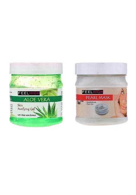 Feelhigh Set Of Aloe Vera Skin Purifying Face Hair Gel Pearl Mask 500 Ml Each