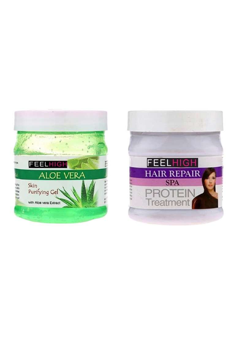 Feelhigh Set Of Aloe Vera Skin Purifying Gel Hair Repair Spa Cream 500 Ml Each - Indya