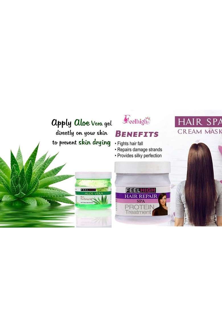 Feelhigh Set Of Aloe Vera Skin Purifying Gel Hair Repair Spa Cream 500 Ml Each - Indya