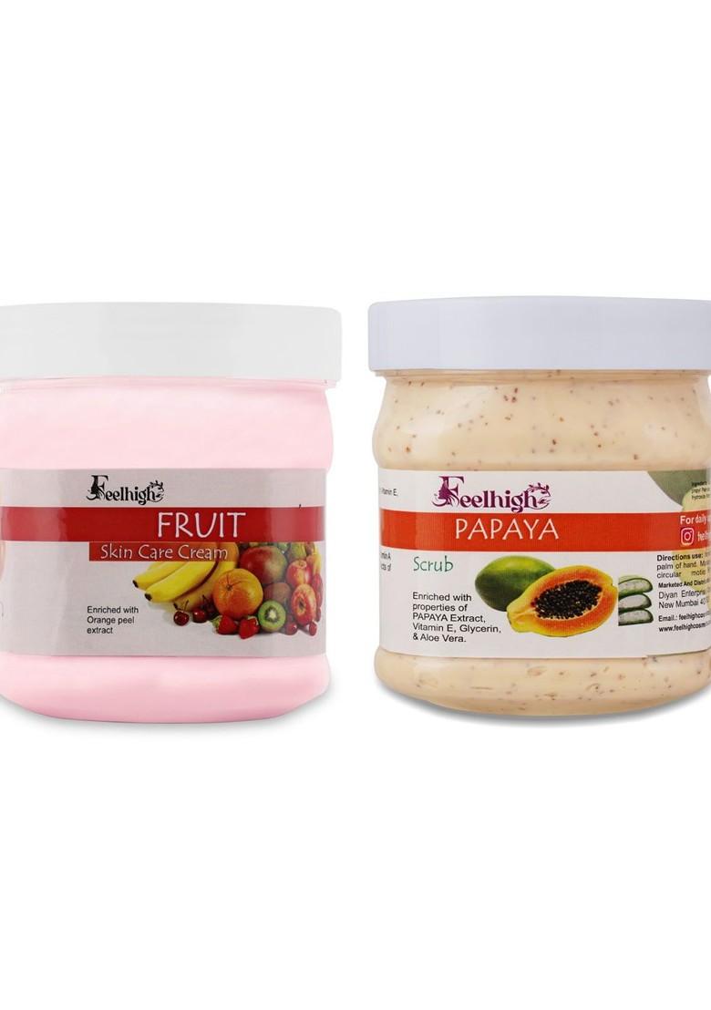 Feelhigh Set Of Fruit Skin Care Cream Papaya Face Body Scrub 500 Ml Each