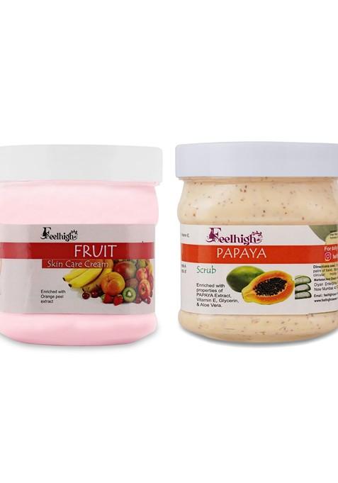 Feelhigh Set Of Fruit Skin Care Cream Papaya Face Body Scrub 500 Ml Each