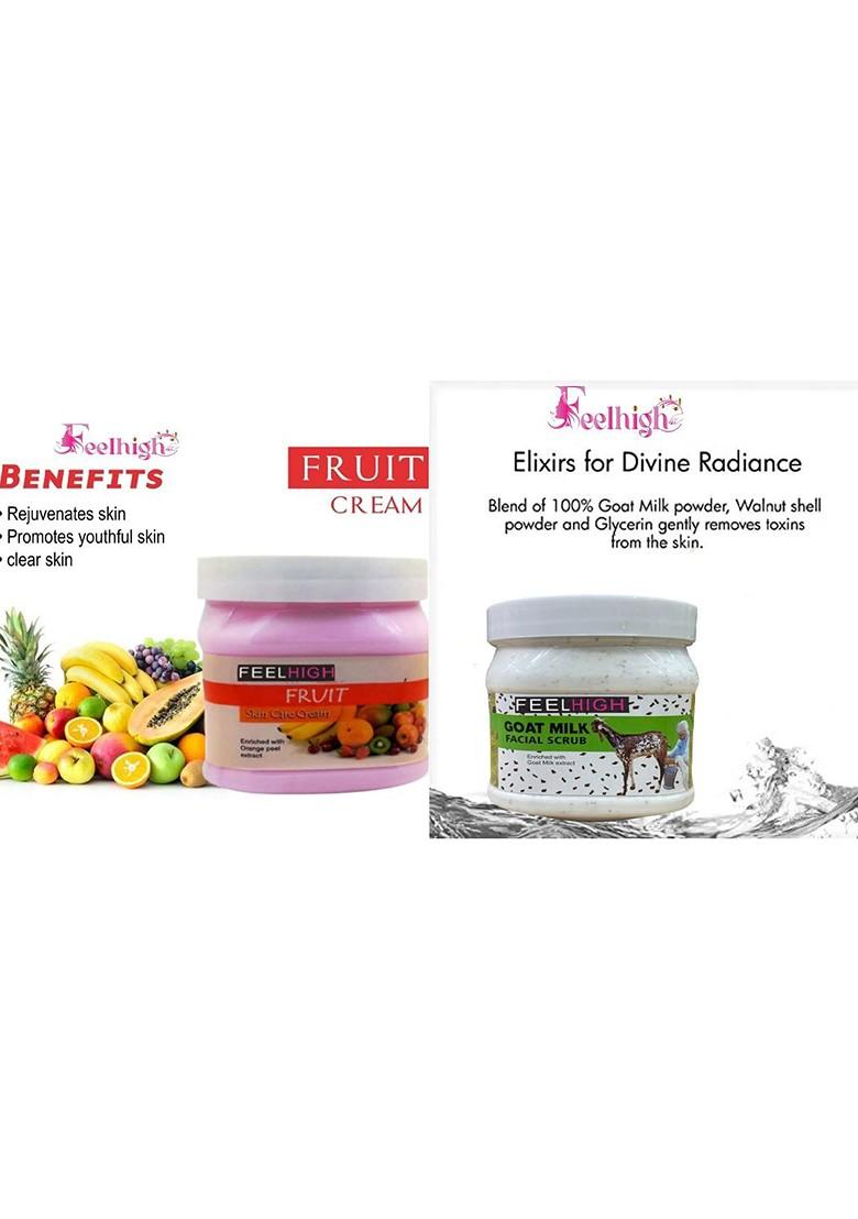 Feelhigh Set Of Fruit Skin Care Cream Goat Milk Facial Scrub 500 Ml Each