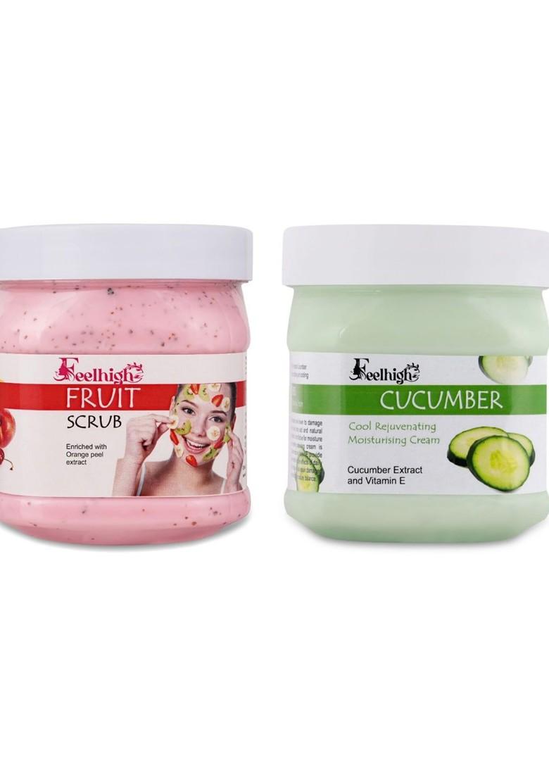 Feelhigh Set Of Mix Fruit Body Scrub Cucumber Moisturising Cream 500 Ml Each
