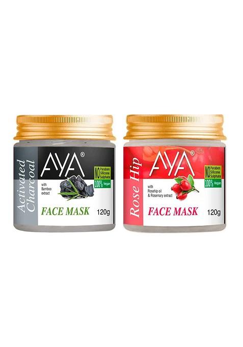 Aya Set Of 2 Activated Charcoal Rosehip Face Mask 120 G Each