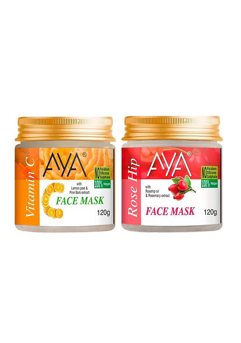 Aya Set Of 2 Paraben Free Face Masks Vitamin C Rose Hip 120G Each