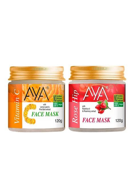 Aya Set Of 2 Paraben Free Face Masks Vitamin C Rose Hip 120G Each