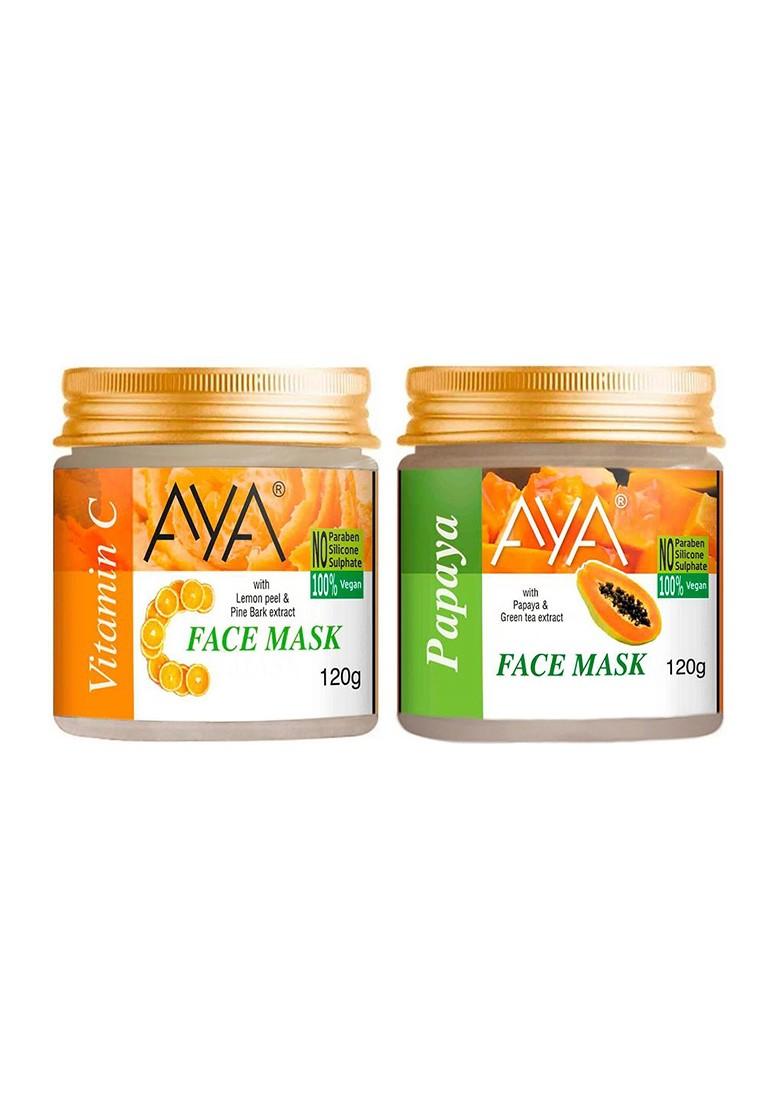 Aya Set Of 2 Paraben Free Face Masks Vitamin C Papaya 120G Each