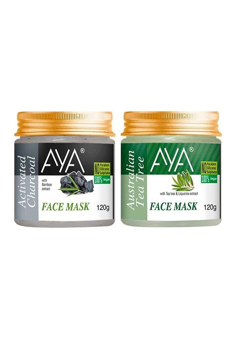 Aya Set Of 2 Activated Charcoal Tea Tree Face Masks 120Gm Each