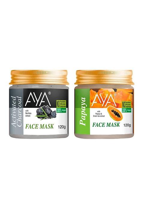 Aya Set Of 2 Paraben Free Face Masks Activated Charcoal Papaya 120G Each