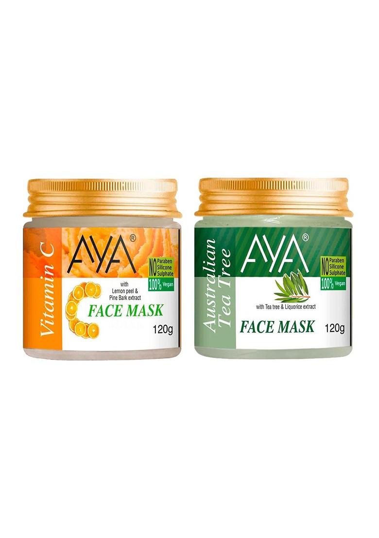 Aya Set Of 2 Paraben Free Face Masks Vitamin C Tea Tree 120G Each
