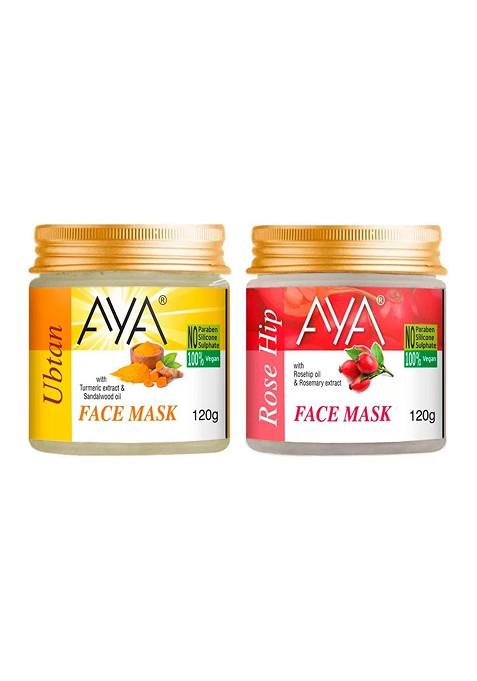 Aya Set Of 2 Paraben Free Face Masks Ubtan Rose Hip 120G Each